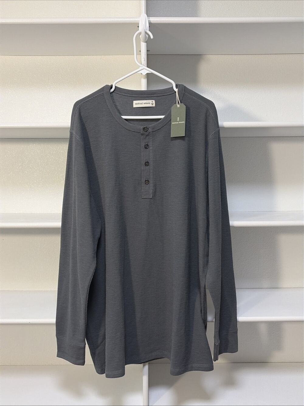 NWT Mutual Weave Men’s 2XL Cotton Thermal Henley Long Sleeve Gray